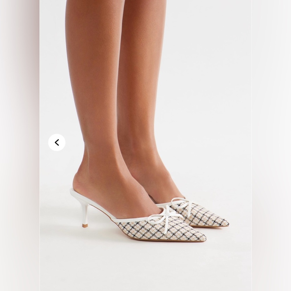 Fashion Nova White and Black Patterned Mules